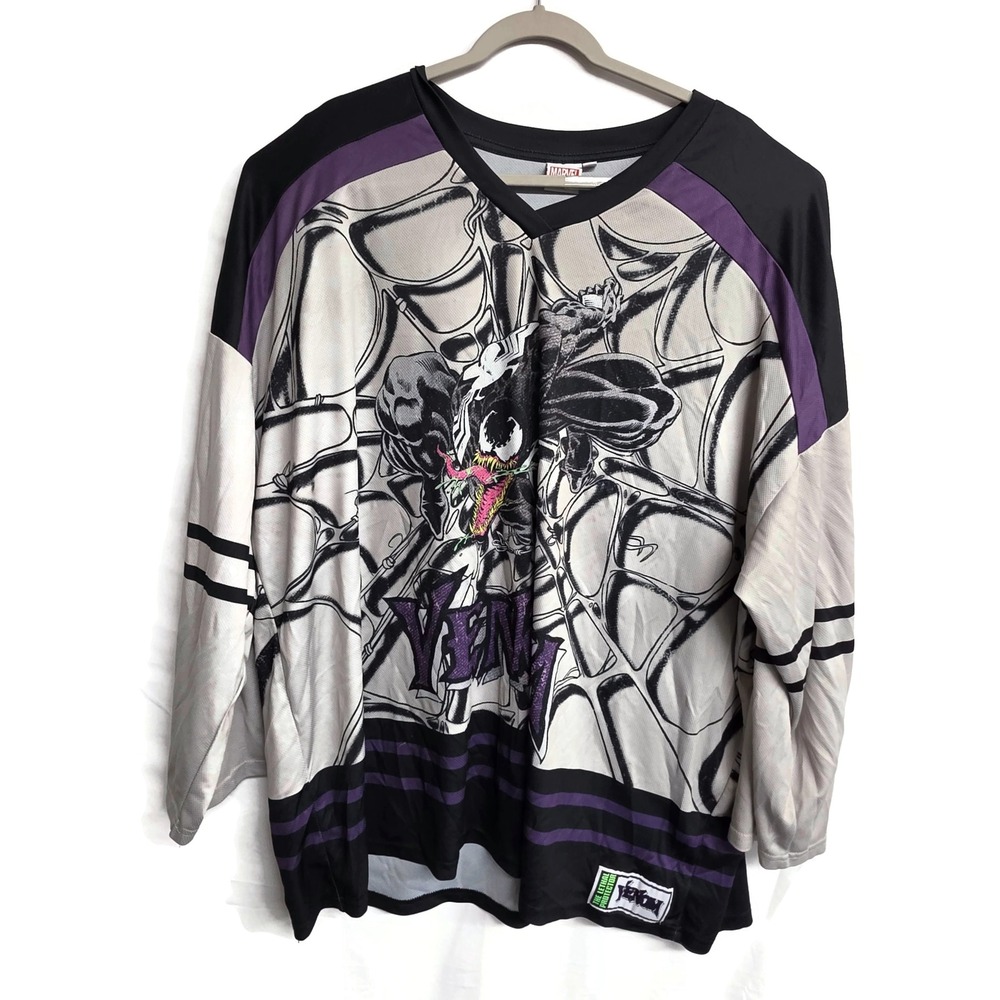 Marvel Venom Lethal Protector Hockey Jersey Mens 3XL Black Purple Mesh Graphic